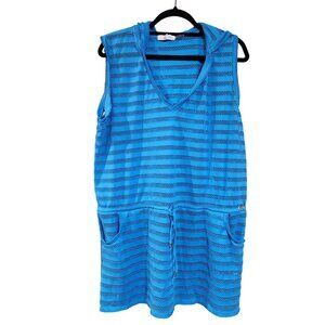 Calvin Klein Blue Mesh Hooded Beach Cover-Up L/XL With Pockets